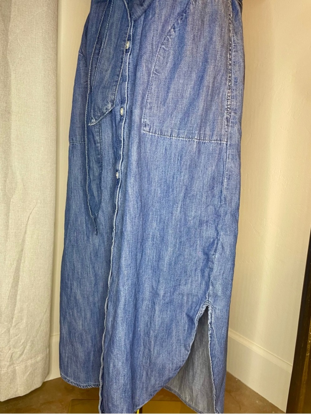 GAP Blue Denim Button-Front Midi Shirt Dress with Tie Waist - Picture 5 of 9